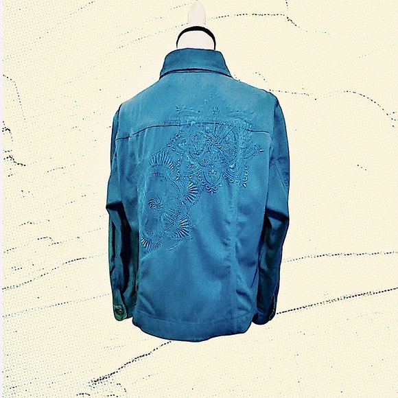 EUC! CHICO’S TEAL BLUE EMBROIDERED JACKET - Picture 6 of 9